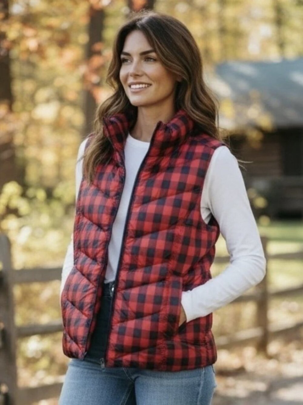 Lands End Buffalo Check Quilted Puffer Vest Size 3X